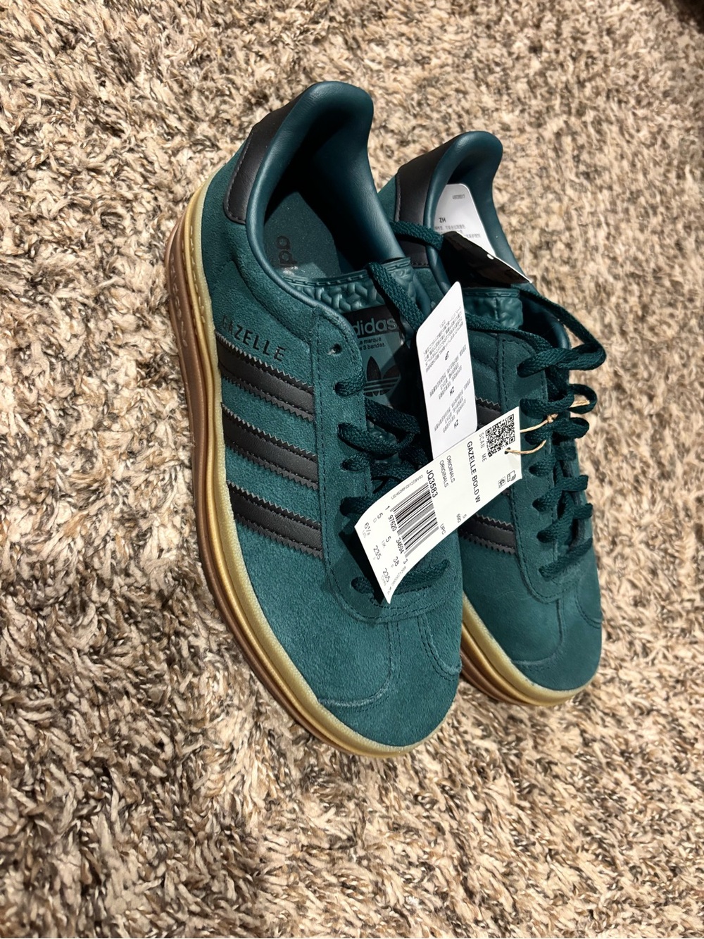 adidas Teal Suede Sneakers with Black Stripes and Gum Sole